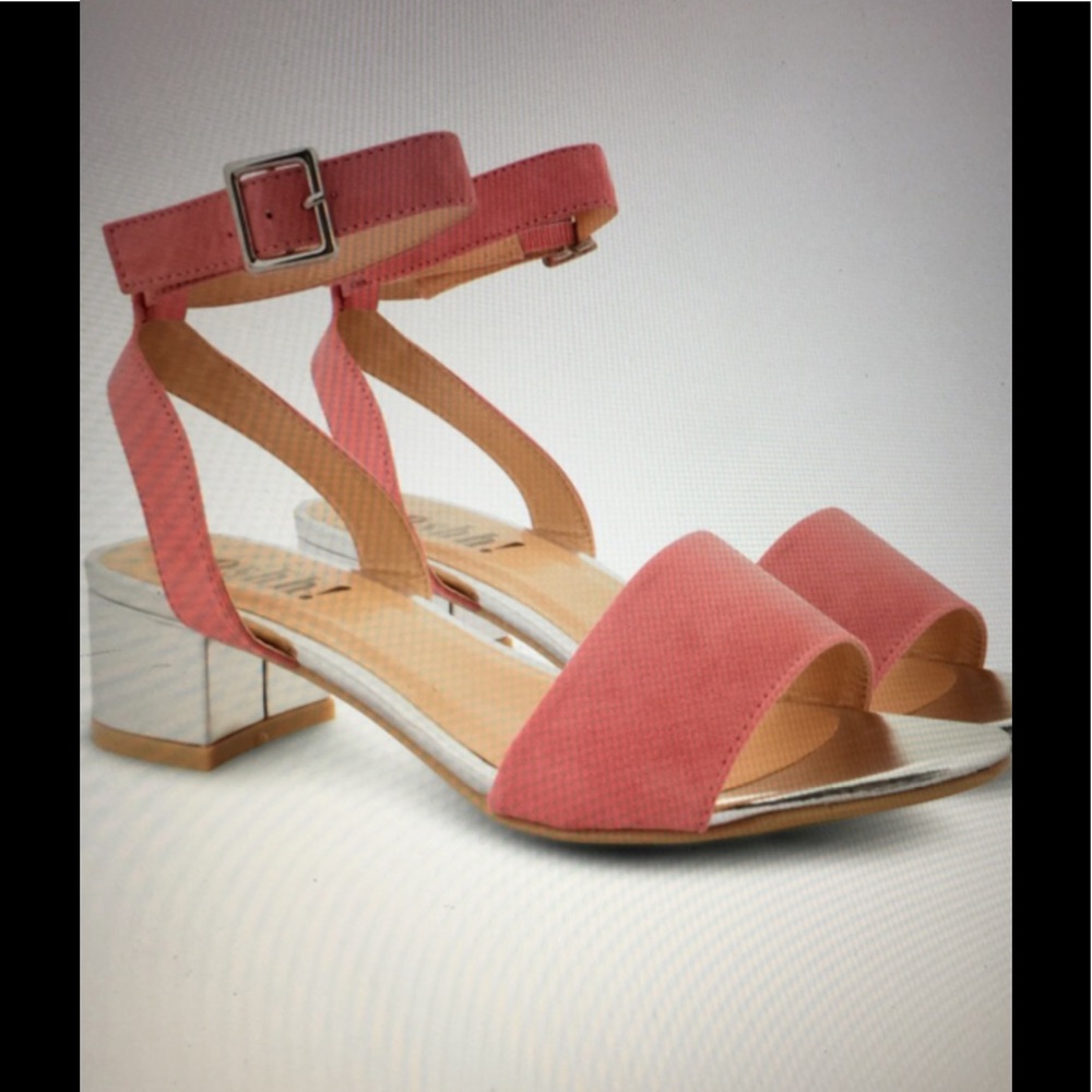 Pink sandals with silver block heels